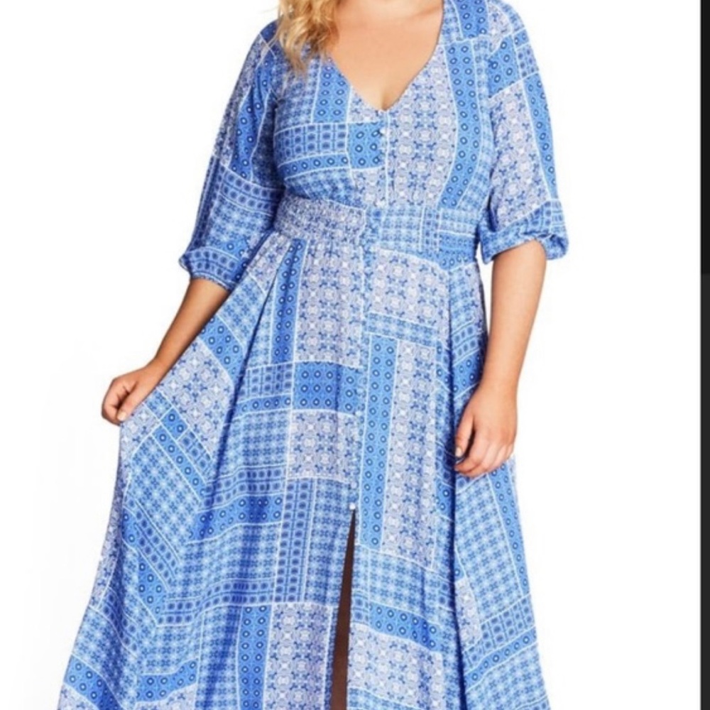NWT City Chic Maxi China Plate Long Dress blue and white M/18.